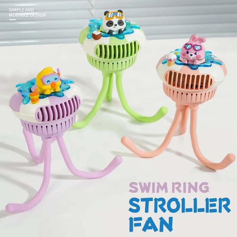 Mini Baby Stroller Fan Cute Portable Handheld Fan Rechargeable Rotatable Cooling Fan with 3 Speeds Flexible Tripod for Car Seat