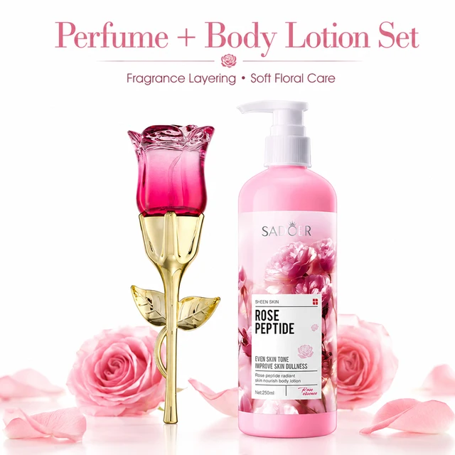Rose Perfume & Body Lotion Set for Women, Fragrance Layering Duo, Long Lasting Floral Scent Moisturizing Gift Set