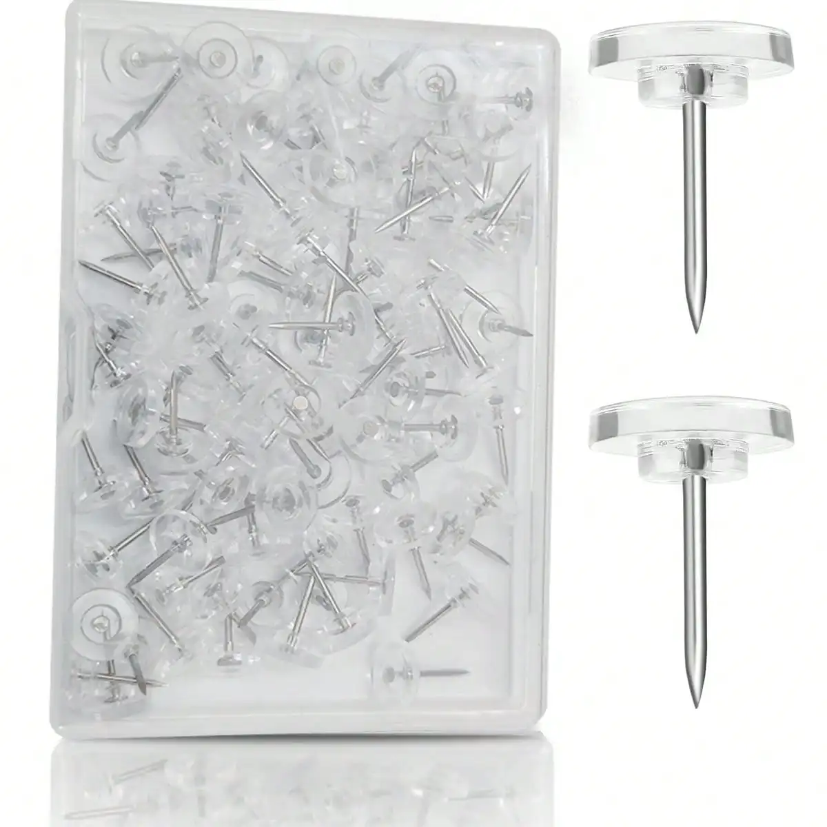 박스형 투명 압정, 플랫 헤드 푸시핀, 코르크보드용 I자형 못, 사무실, 학습용..