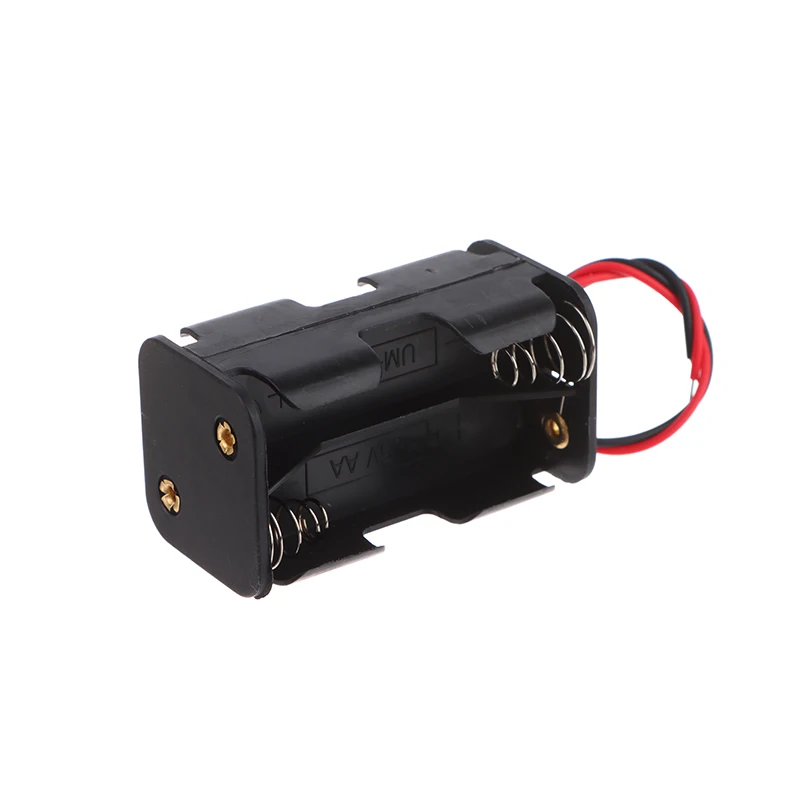 AA Battery Holder 6V For 4 X Batteries Black Plastic Storage Box Case Dual Layers With Wire Lead