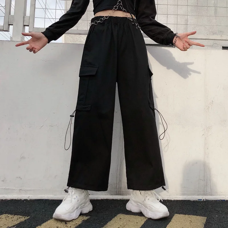 Black Casual Joggers Streetwear Elastic High Waist Autumn Loose Harajuku Trousers Korean Tide Ladies Pocket Cargo Womens Pants joggers for women