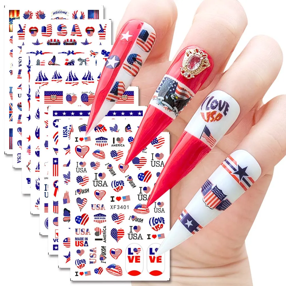 1Pcs Mexico USA Flag Nail Art Stickers American Independence Day National Mexican Butterfly Heart Flame Series Nail Decal Slider 2