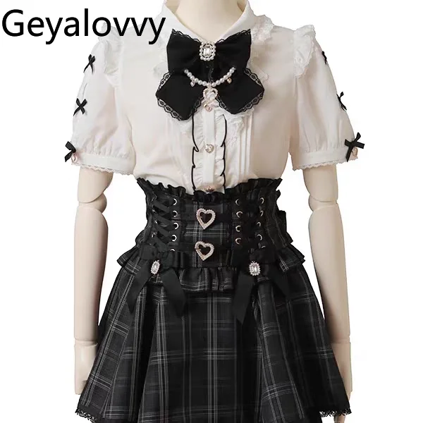 Liz Japanese Sweet Cute Lace High-waisted Slim-fitting Short Skirt Bow Ruffle Edge Removable Strap Leather Buckle Skirts