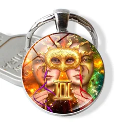 Charming Zodiac Glass Gem Keychain Pendant Gift (JY002450-5Gemini)