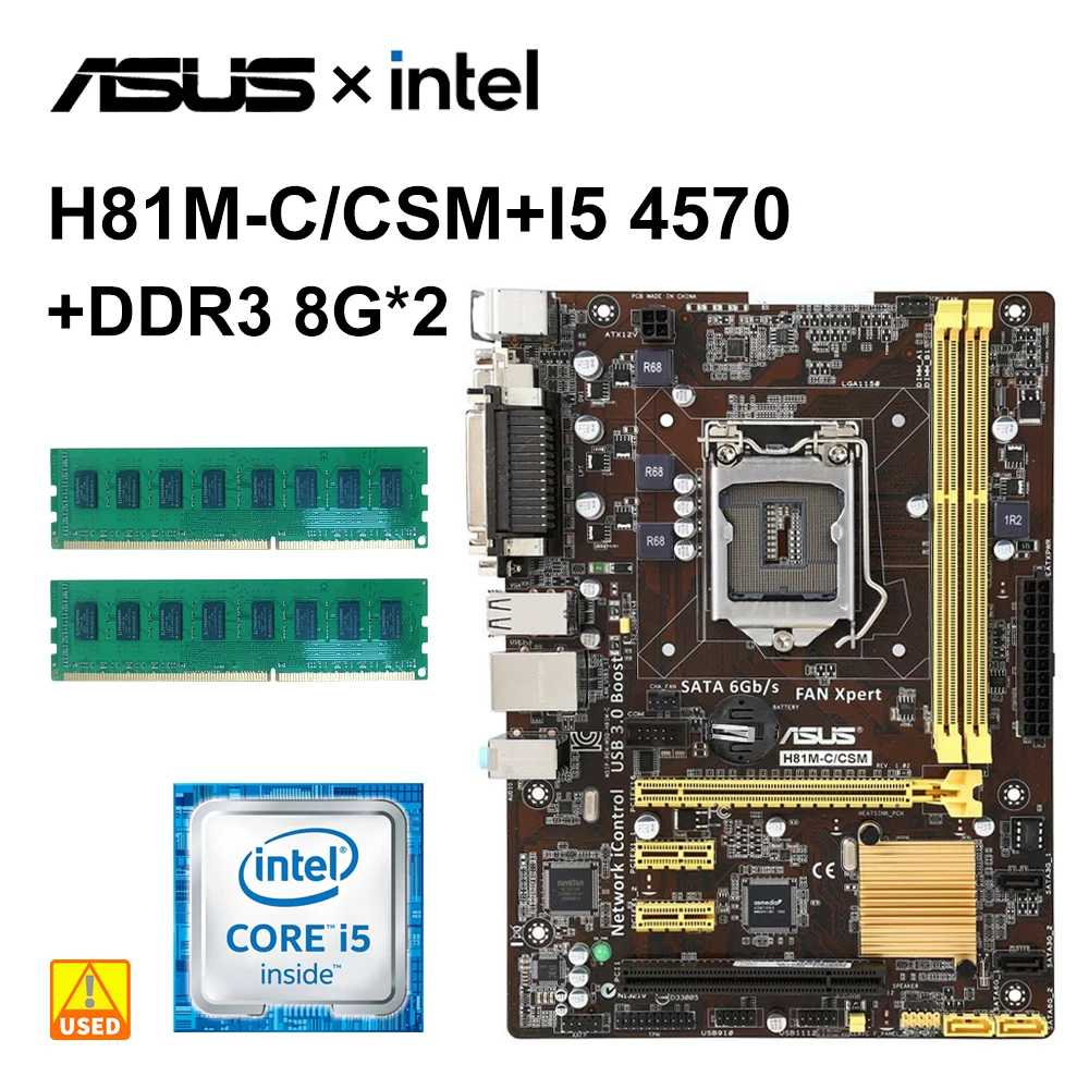 Kit Scheda Madre H81 Lga 1150 Asus H81M-C/Csm Con Cpu Core I5-4570 + Ddr3 8G * 2 Pci-E 2.0 Usb3.0 Sata Iii Dvi Micro Atx