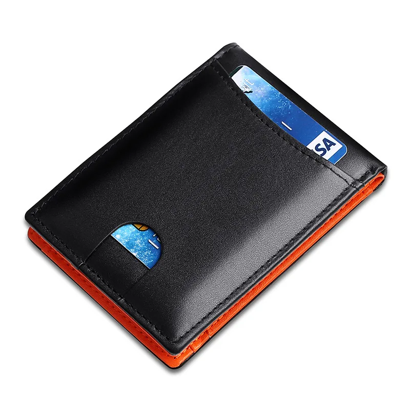 Anti-theft Brush Money Holders Men's Leather Clip Luxury Wallet Genuine Clips For Compact Dolars Cards Holder Ultra-thin Man I
