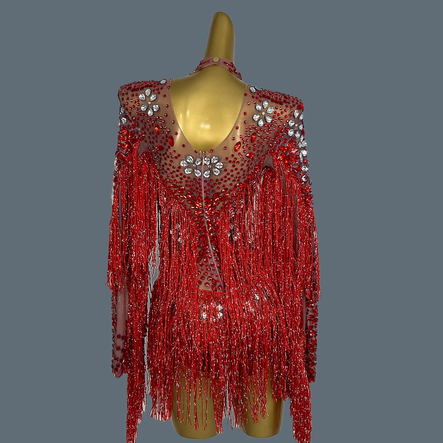 Sexy Red Tassel One Piece Short Jumpsuit Stripper Outfits