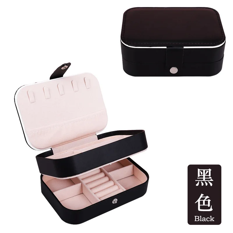 Double Layer Portable Jewelry Box with Mirror Luxury Gift Wrap Velvet Jewelry Storage Box Leather Ring Earring Holder Organizer