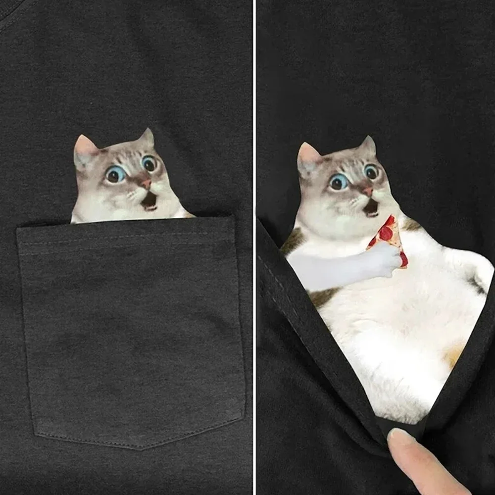 CLOOCL Animals Cats T-Shirt Funny Cat Pizza Pocket Print T-shirt Mens Women Summer Short Sleeve Shirts Hip Hop Tops Dropshipping