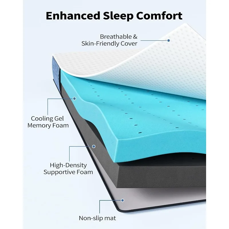 4 Inch Firm Mattress Topper, Cooling Gel-Infused Memory Foam Bed Topper, High-Density Mattress Pad, CertiPUR-US Certified