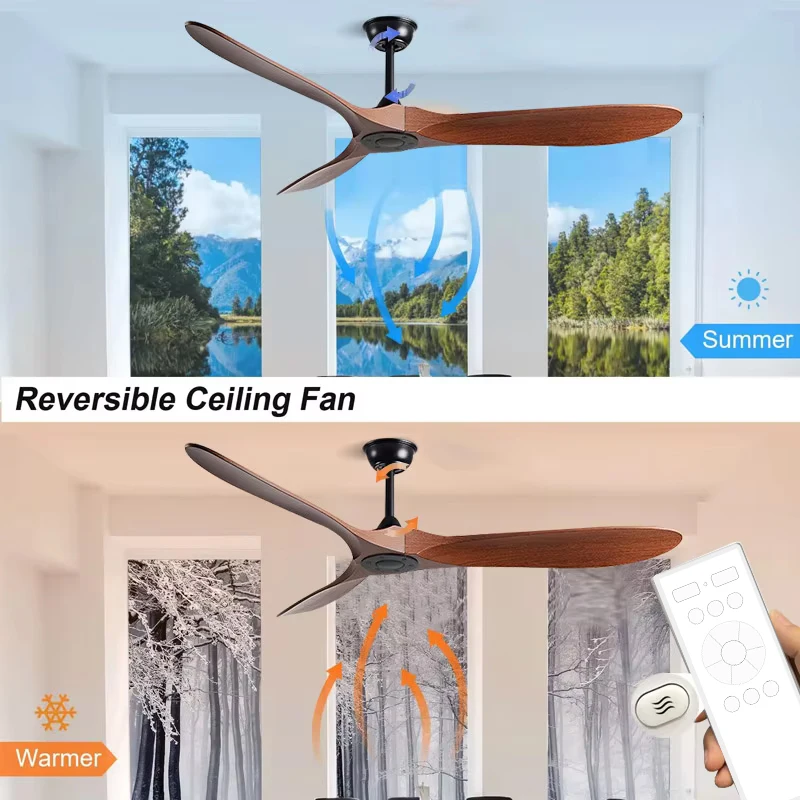 42/52 Inch Nordic LED Ceiling Light Restaurant Living Room Home Remote Control DC Silent Industrial Retro Electric Fan 4