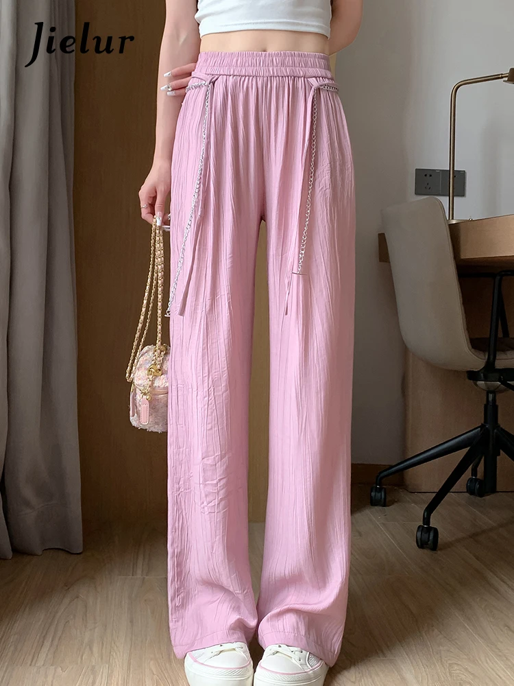 

Jielur Брюки женские плиссированные однотонные модные штаны с завышенной талией свободные прямые брюки абрикосового цвета с широкими штанинами на лето