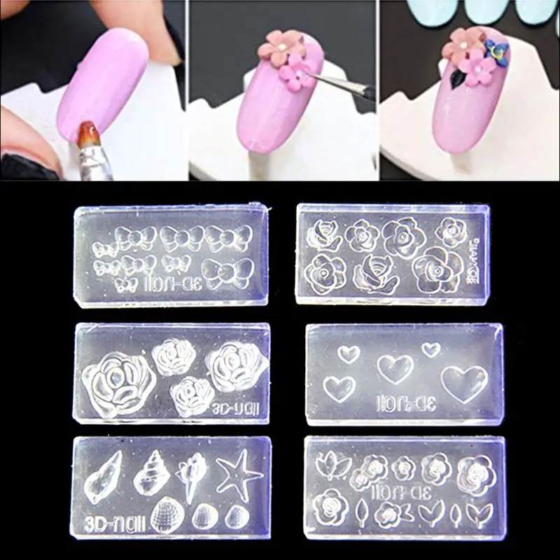

B36D 6Pcs 3D Stereo Mini Flower Carving Mold Art Mould Template Silicone Mold