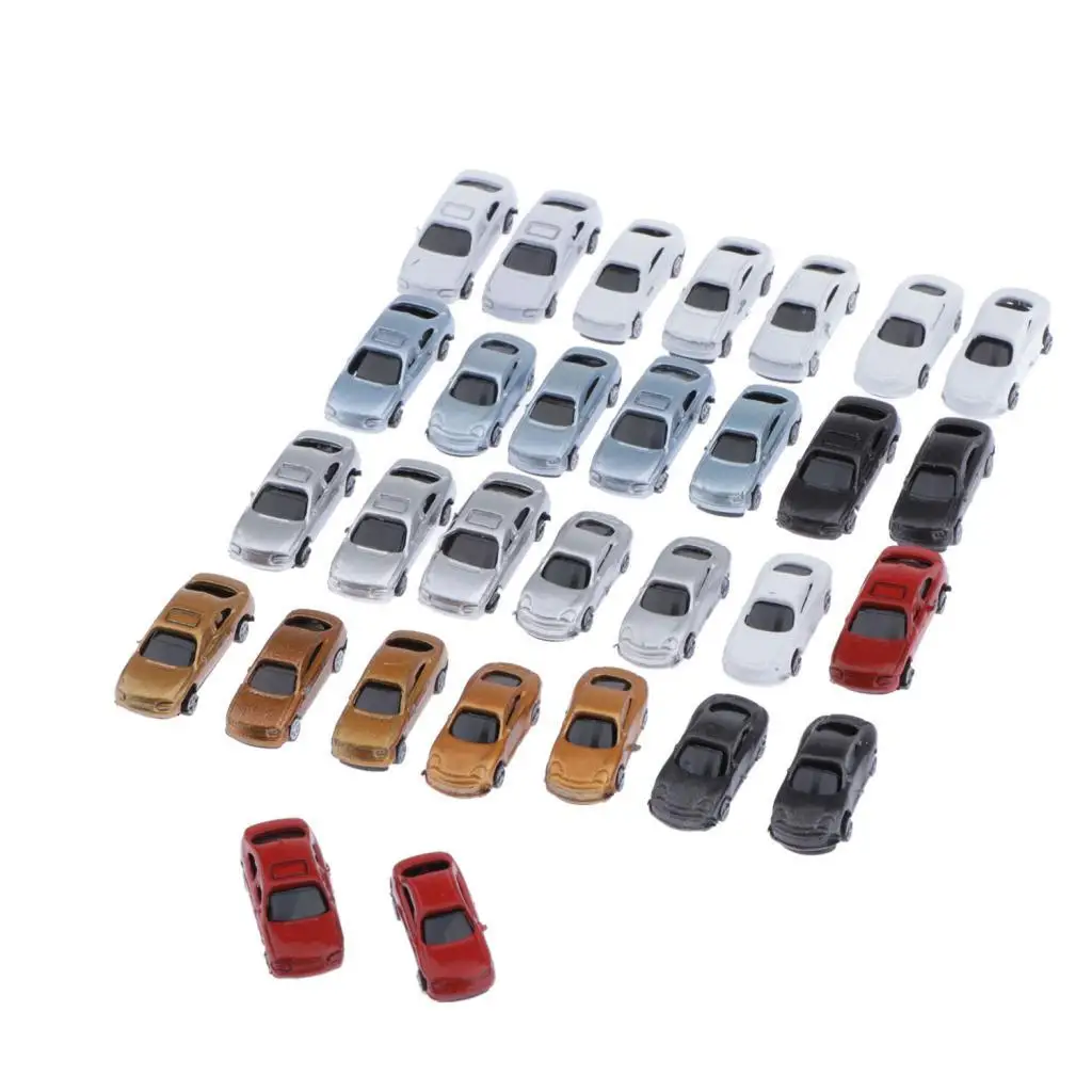 30pcs Assorted Miniature Cars for Diorama Crafts, 1:200 Multicolor