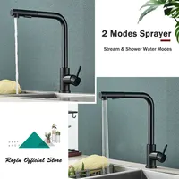 Black Pull Out Kitchen Sink Faucet Flexible 2 Modes Stream & Sprayer Nozzle Faucets Stainless Steel Hot Cold Wate Mixer Tap Deck 2