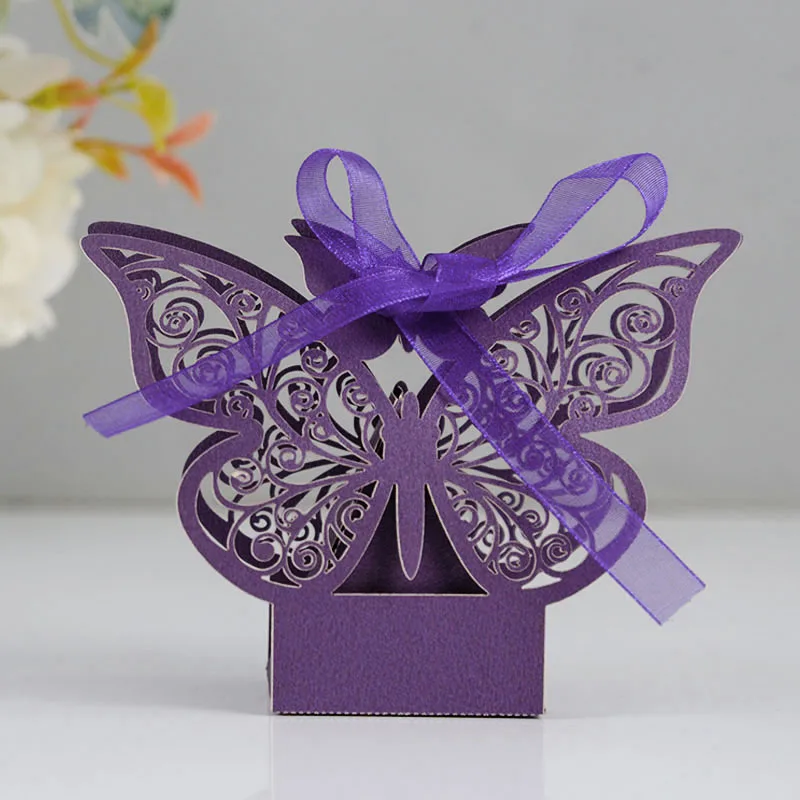 MOROBOR Scatole per caramelle a forma di farfalla, 50 pezzi, colore rosso, per feste, bomboniere, decorazioni per dolci, scatole regalo per matrimoni, compleanni, baby shower, Natale, feste