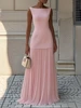 Robe longue plissée patchwork chic et élégante pour femme, sans manches, taille haute, pour soirée, club, bal de promo