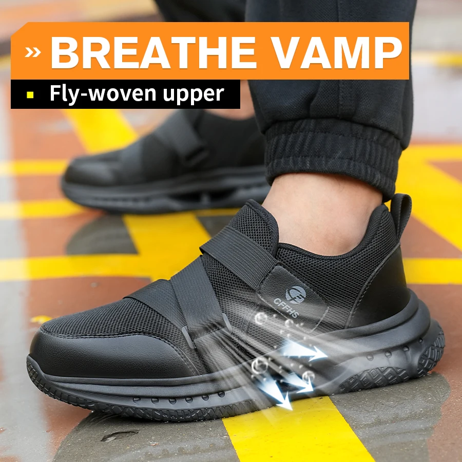 Safety Shoes Velcro-Fastened Men's Breathable Casual Work Safety Shoes with Impact and Puncture Resistance