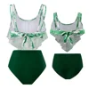 2025 Family Set Mother Daughter Matching Swimsuits Ruffled Leaf Mommy and Me Swimwear Fashion Women Girls Bikini Dresses Clothes 6