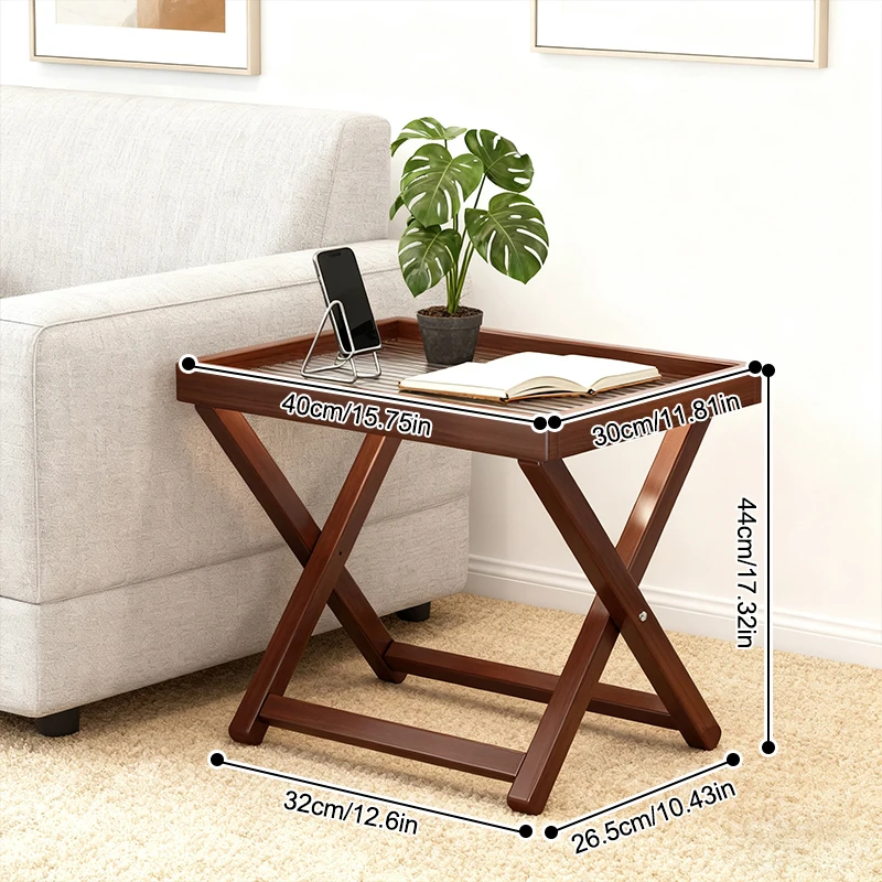 Bamboo Folding Side Table,Durable Tv Tray Bed Table,Small End Table For Living Room, Bedroom, Portable Storage Table