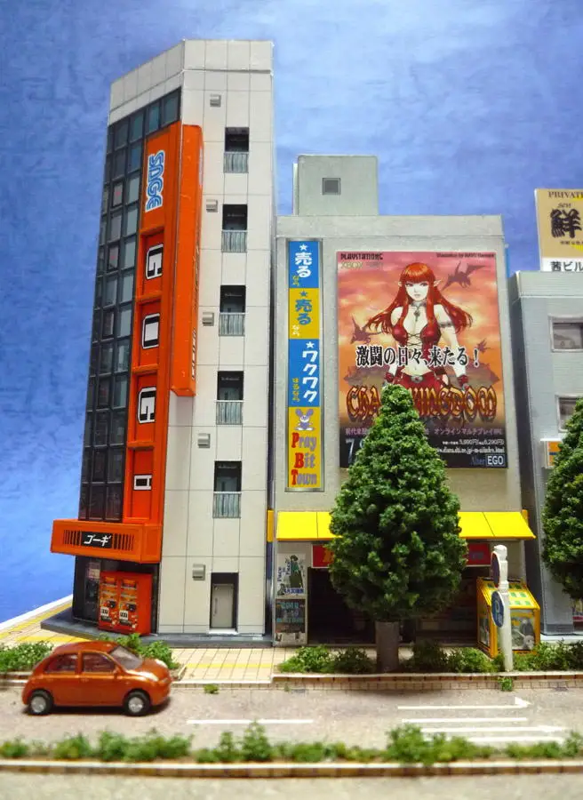1:150 N-Scale Japanese Building Diorama 3D Paper Model Scene DIY Handmade Ornament Video Game World and Electronic Mall