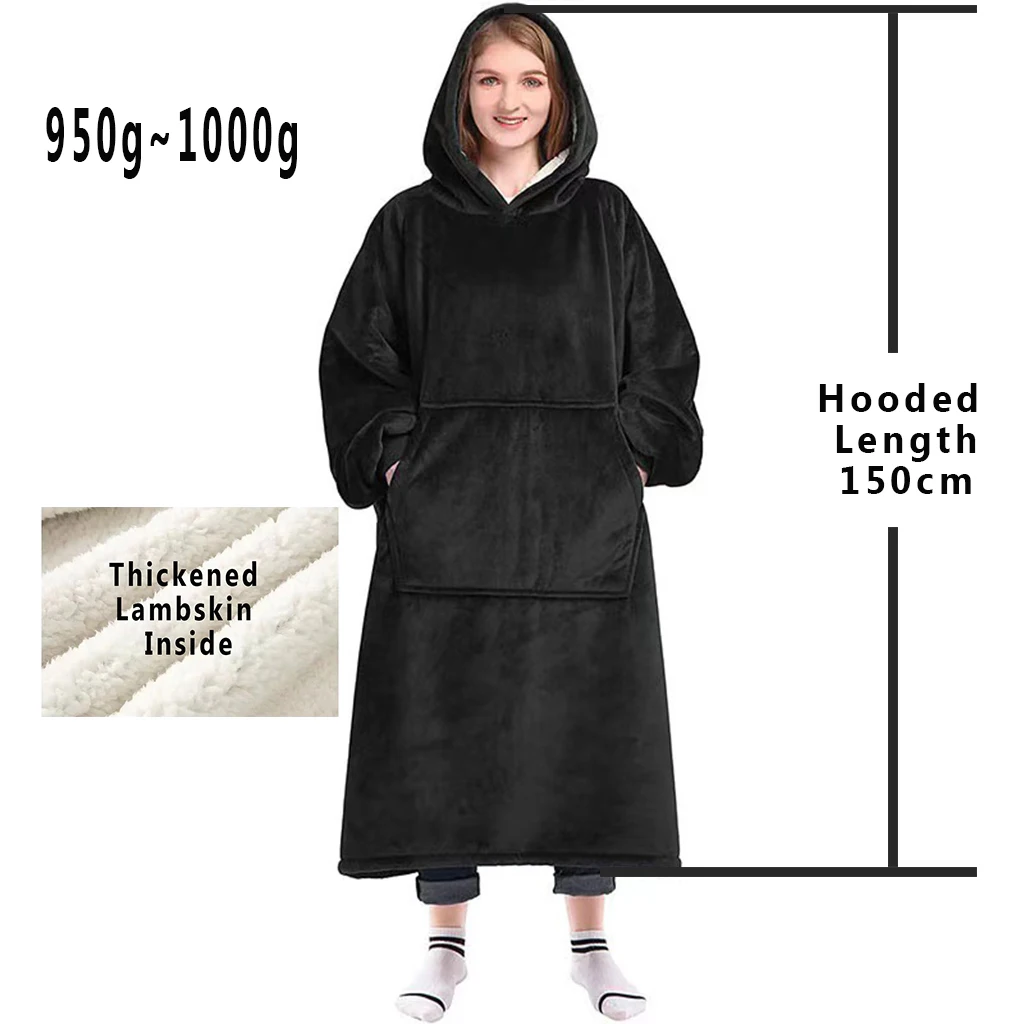 Casual winter sportswear hoodie women's pullover pocket wool plus long sleeved flannel solid color hoodie 5