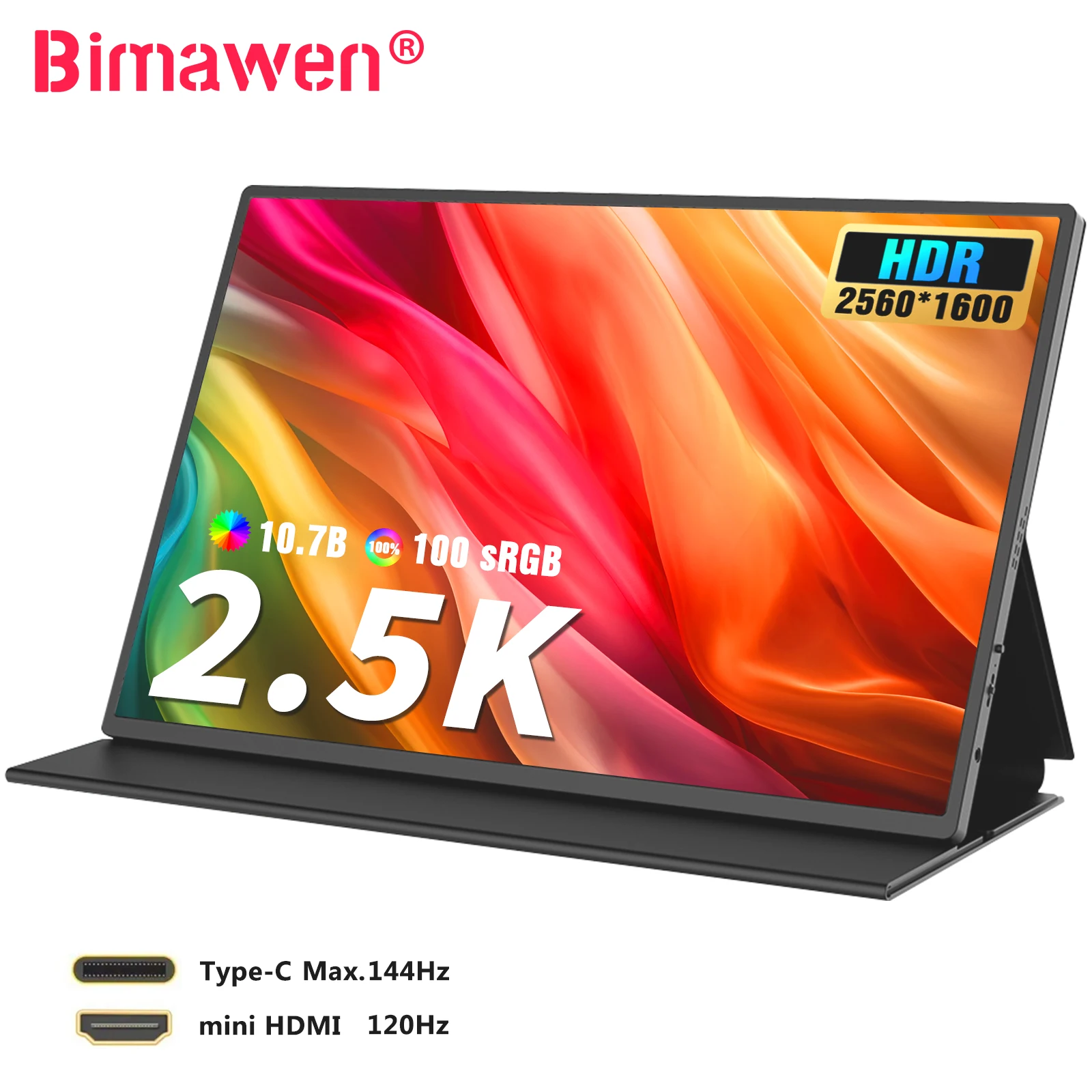Bimawen 16 Pollici 2.5K 144Hz Monitor Portatile 100% Adobe Rgb 2560*1600 Schermo Di Visualizzazione Di Gioco Per Laptop Mac Phone Xbox Ps4/5 Switch