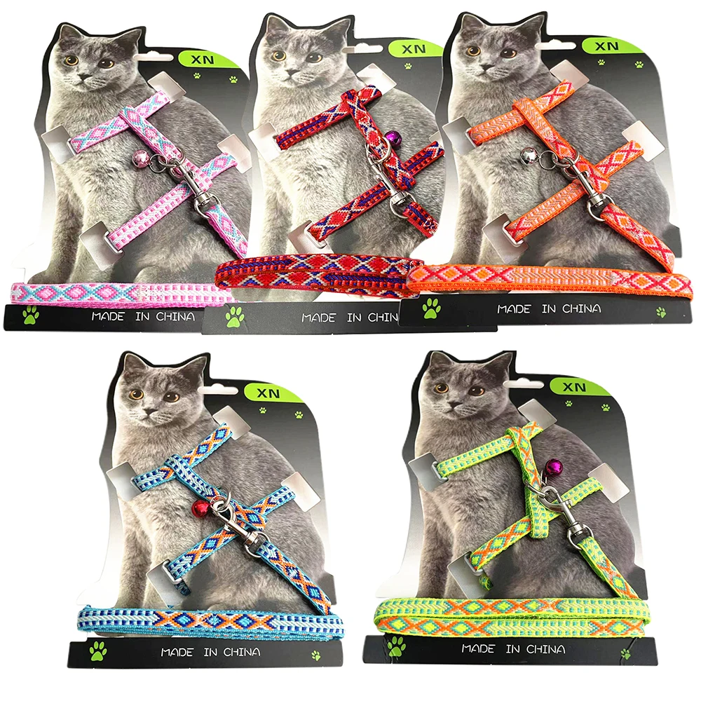 Nylon Cat Harness Leash Set Adjustable Puppy Kitten Harnesses Vest With Bell Pet Walking Lead Rope For Small Dogs Cats Chihuahua 5