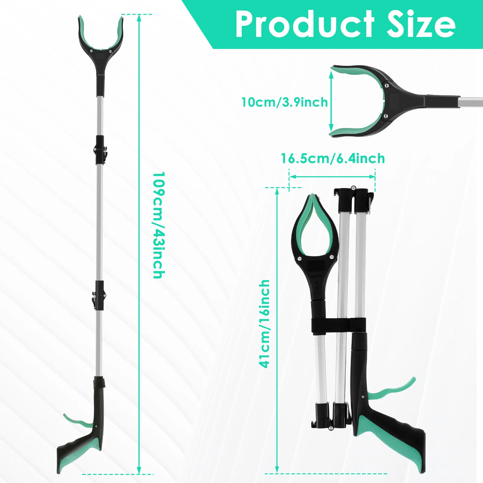 Scoolr Handy Reacher Grabber, 81,3 cm, pieghevole per lettiera a braccio lungo, con pinza rotante per raccogliere i rifiuti per sedia a rotelle e