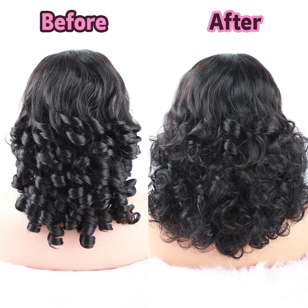 Bouncy Loose Wave Super Double Drawn Vietname Hair 4x4 Bob Wig with Human Hair Nature Black 250% Density for Black Women