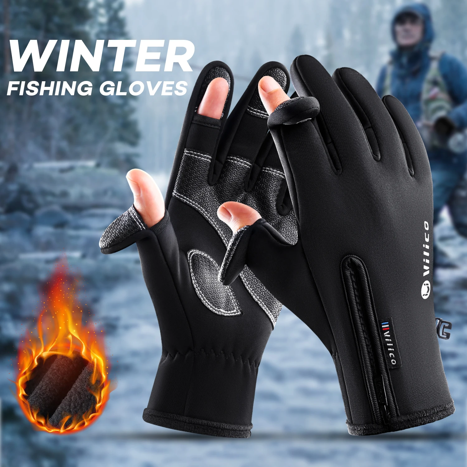 Winter Warm Outdoor Riding Bike Fishing Polar Fleece Gloves Exposed Two-finger Touch Screen Non-slip Waterproof Unisex New Glove