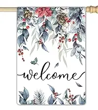 Welcome Winter Garden Flag, Christmas Large Garden Flags Burlap 28x40 Double Sided
