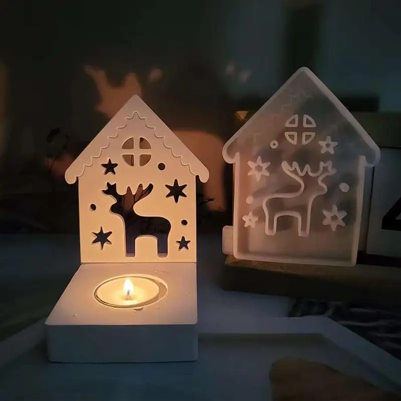 House Candle Holder Mold DIY Christmas Theme Resin Mould Silicone Candle Molds for Festive Home Decor Creative House Candle Mold