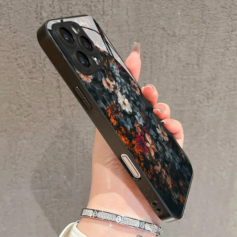 Vintage Floral Glass Phone Case - Retro Design