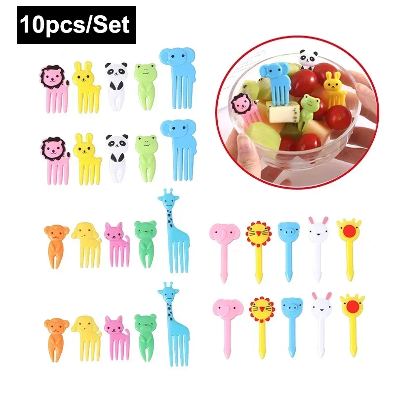 Animal Fruit Fork Food Grade Plastic Mini Cartoon Kids Cake Fruit Toothpick 6/10 Pcs Party Decor