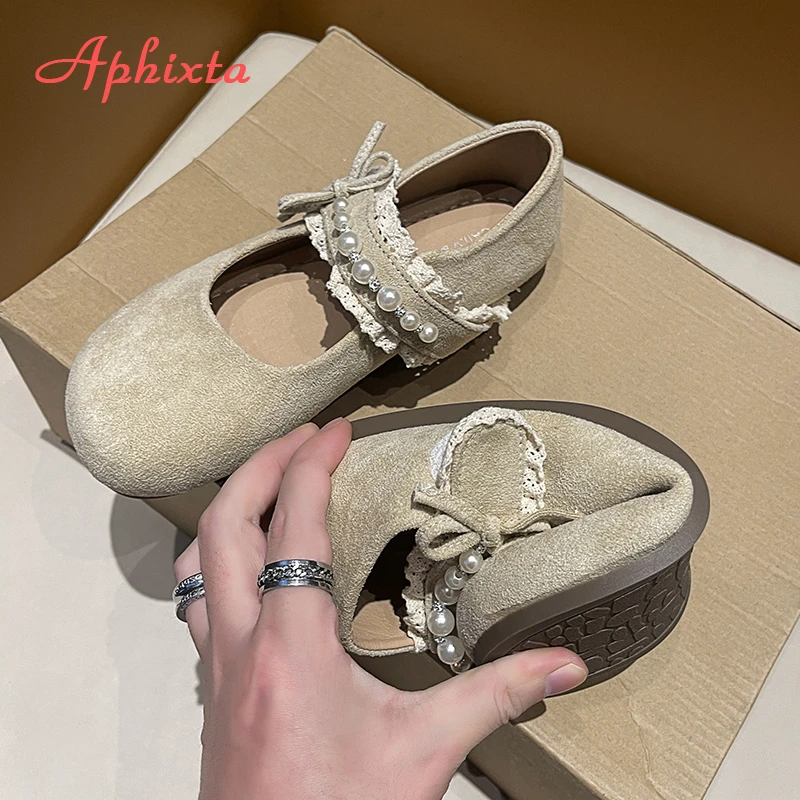 Aphixta Flat with Women Loafers Pearls Lace Flats Pink Loafers Soft Sole Shoes for Women Women Work Shoes Comfortable for Work