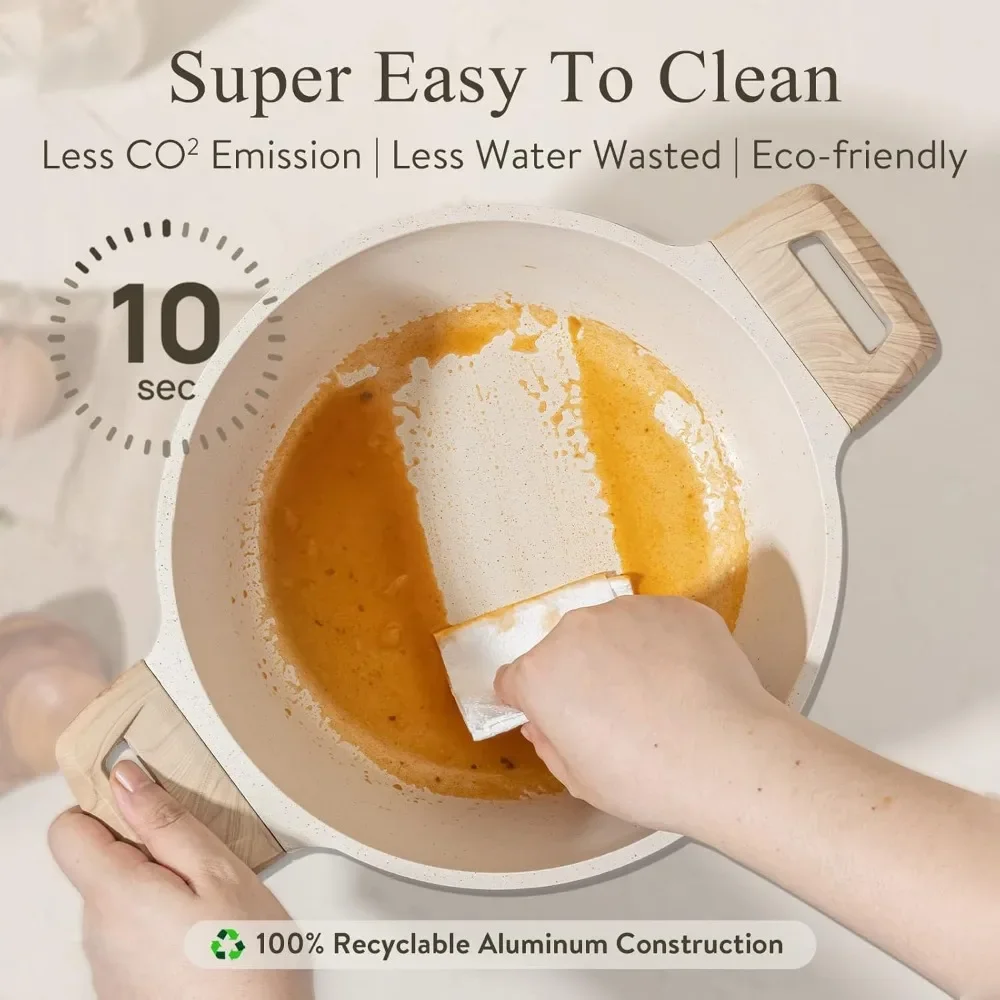 New2025-22pcs Pots and Pans Set Nonstick, Cookware Set White Granite Induction Kitchen Cooking Set w/Frying Pans & Saucepans& Gr