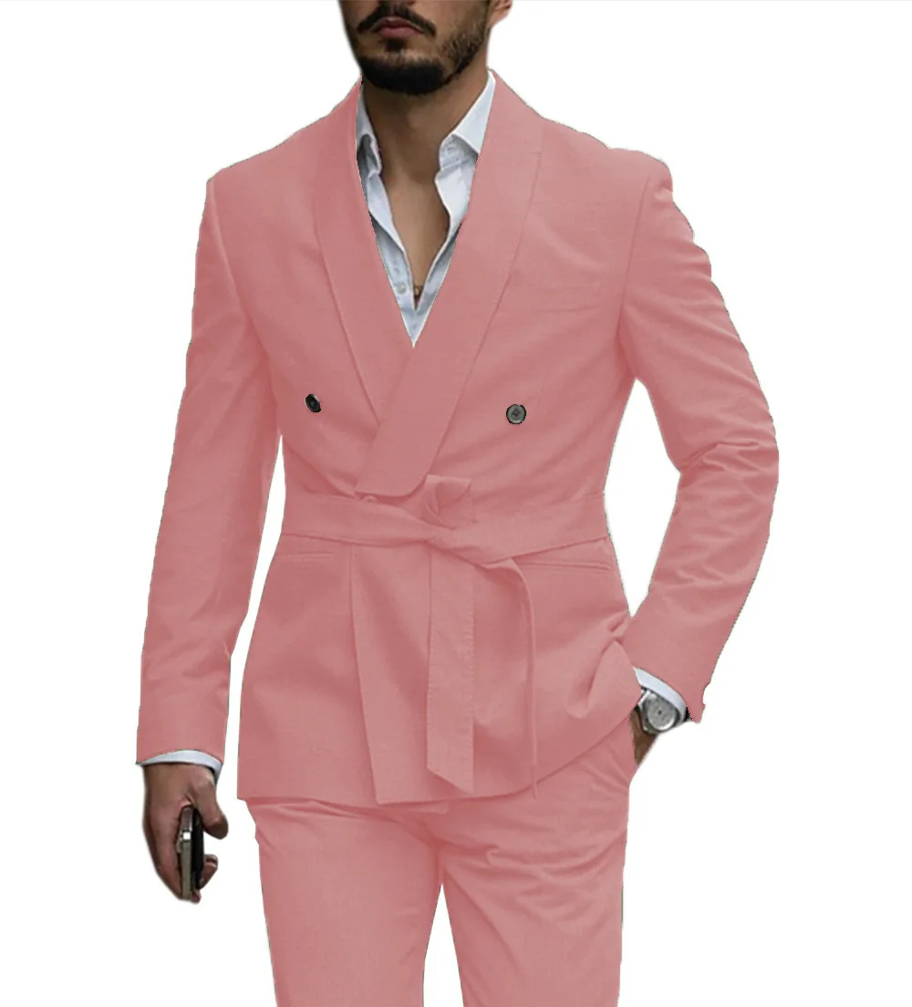 Men's Suits 2 Pieces Belt Style Wedding Dress Groom Best Man Blazer And Pants Gentleman Tuxedo Unique Design Fashion Jacket Sets