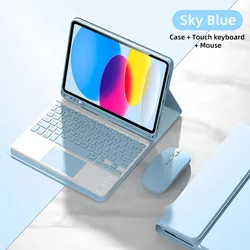 Ultimate Wireless Bluetooth Keyboard Case with Magnetic Leather Cover - Korean keyboard (Sky Blue D)