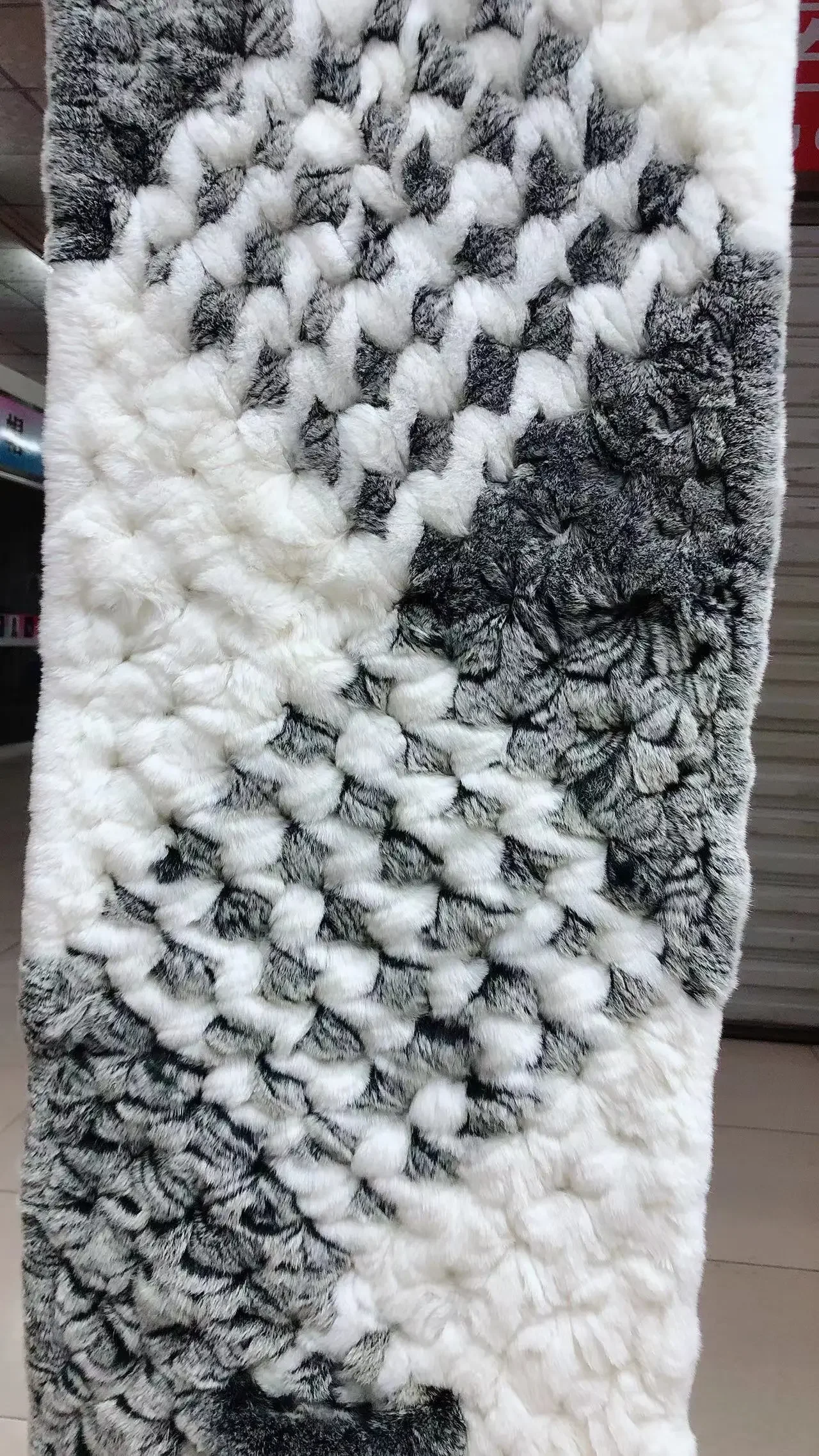 니트 리얼 렉스 토끼털 스카프 포켓 와이드 천연 토끼털 술 목도리, 190x36cm, 따뜻한 롱 모피, 겨울