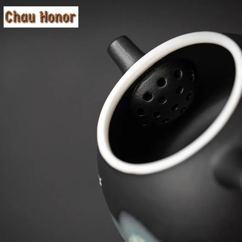 Japanese Balck Coarse Ceramic Teapot Hand Painted Distant Hill Single Pot Tea Maker Teapot Household Kung Fu TeaSet Tea Ceremony