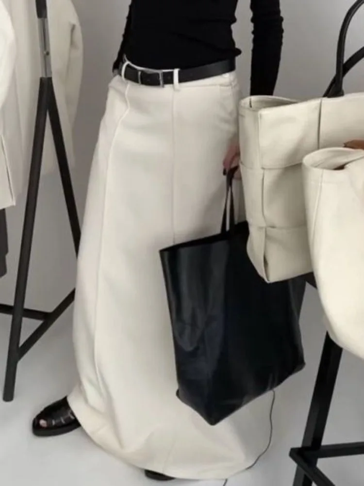 Yeezzi Women's Urban H-Line Skirts 2024 New Spring Summer Fashion Black White Color Loose High Waist Casual Office Long Skirt 5