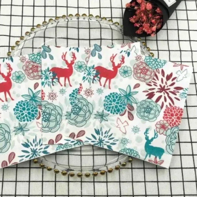 20pcs/Pac Colorful Napkins Christmas Moose Fireworks Table Mouth Cloth Paper Napkins Holiday Party Square Paper 33cm