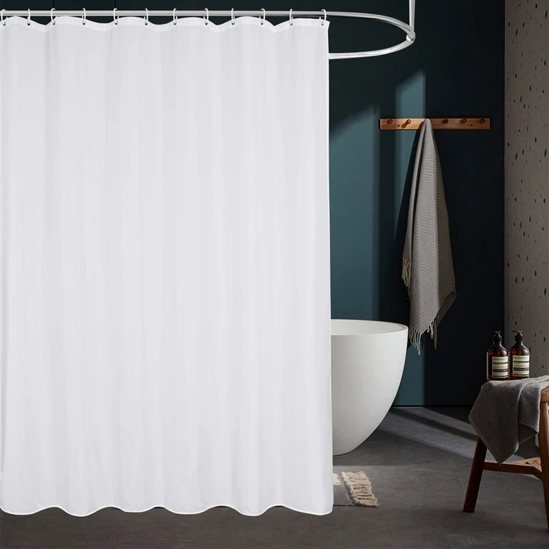 

Inyahome Washable White Fabric Modern Bathroom Curtains with Hooks Hotel Luxury Spa Bathtub Shower Liner Curtains Washable