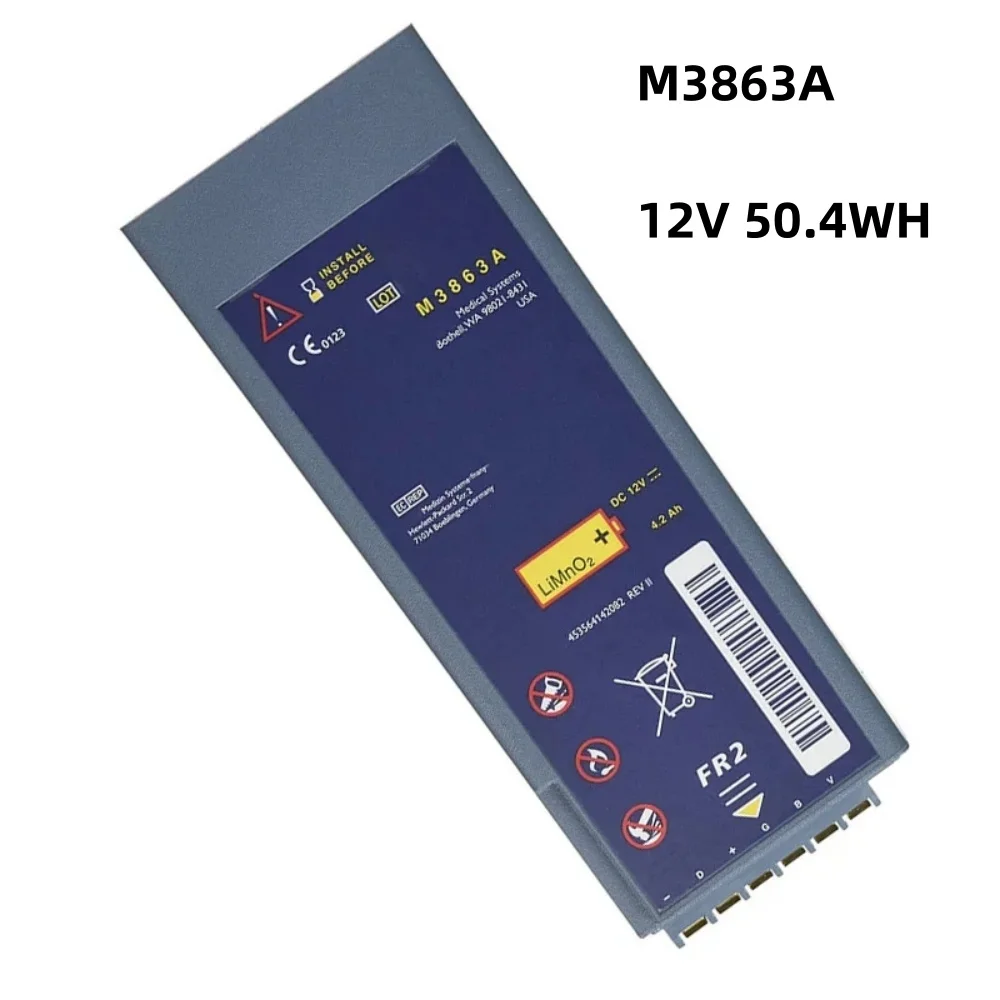 M3863A Replacement Battery for Philips FR2 AED Defibrillator M3860A M3861A M3840A M3841A 12V 4.2Ah 50.4WH