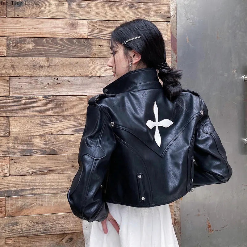 2023 Women Spring Midnight Motorcycle Genuine Sheep Leather Jacket Slim Real Sheepskin Leather Coat G7