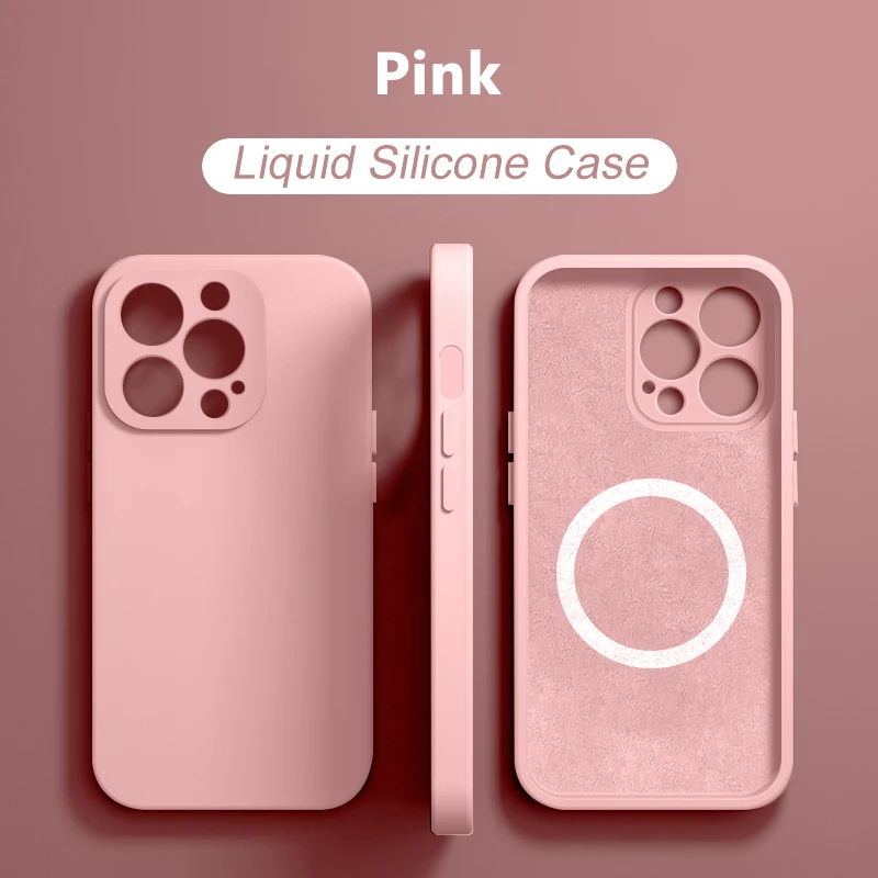 thumbnail image 1 of Funda de teléfono de silicona líquida magnética para iPhone 15 14 13 12 11 Pro Max Mini X XR XS 8 Plus SE para cubierta de carga inalámbrica Magsafe, 1 of 5