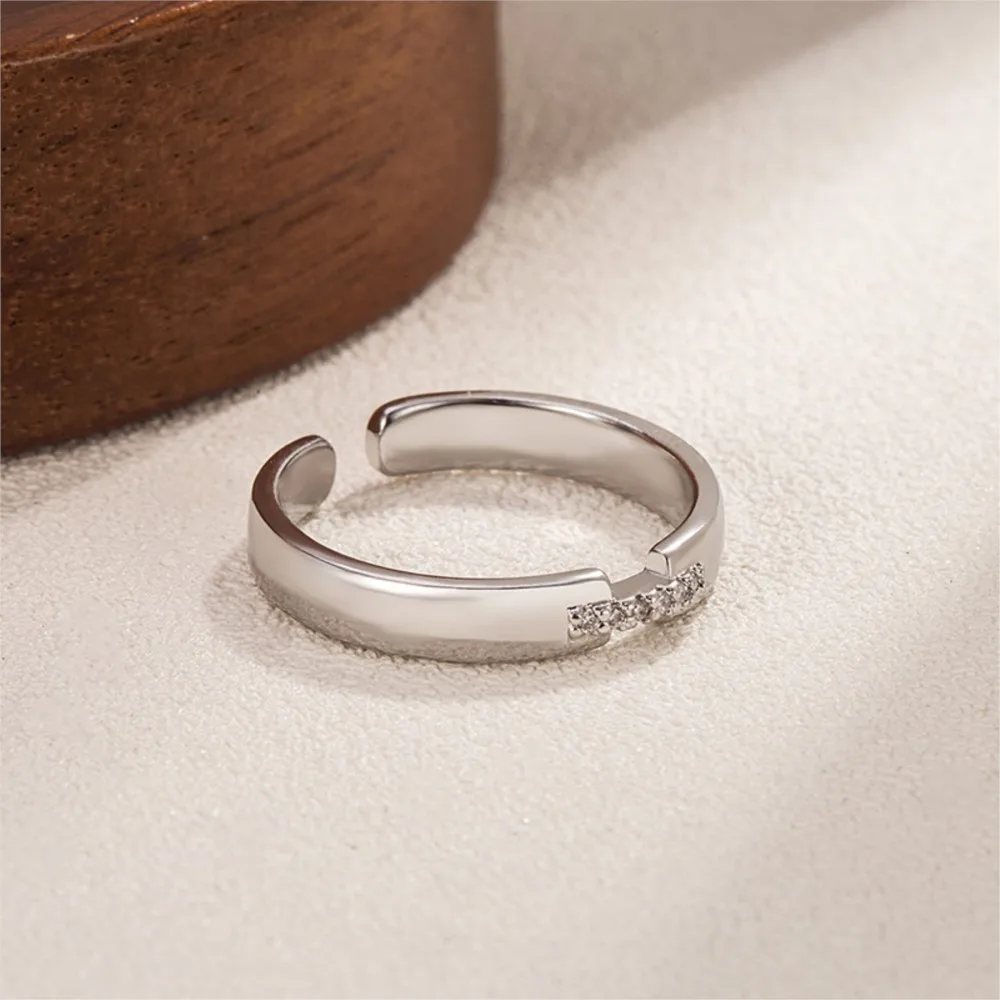Elegant AAA Zircon Wedding Engagement Couple Ring for Women Silver Color Open Ring Anniversary Jewelry Gifts