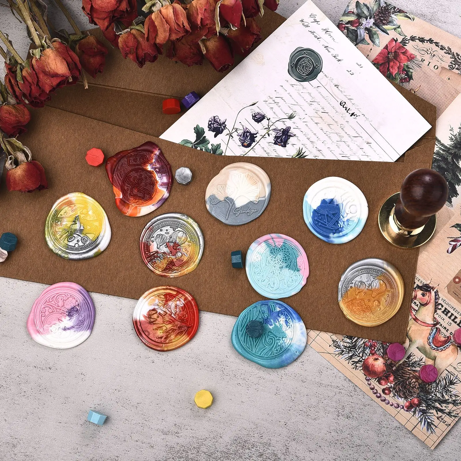 Sealing Wax Beads 100Pcs Retro Color Seal Stamp Wax for Seal Scrapbook Material Wedding Birthday Party DIY Art Decor Supply
