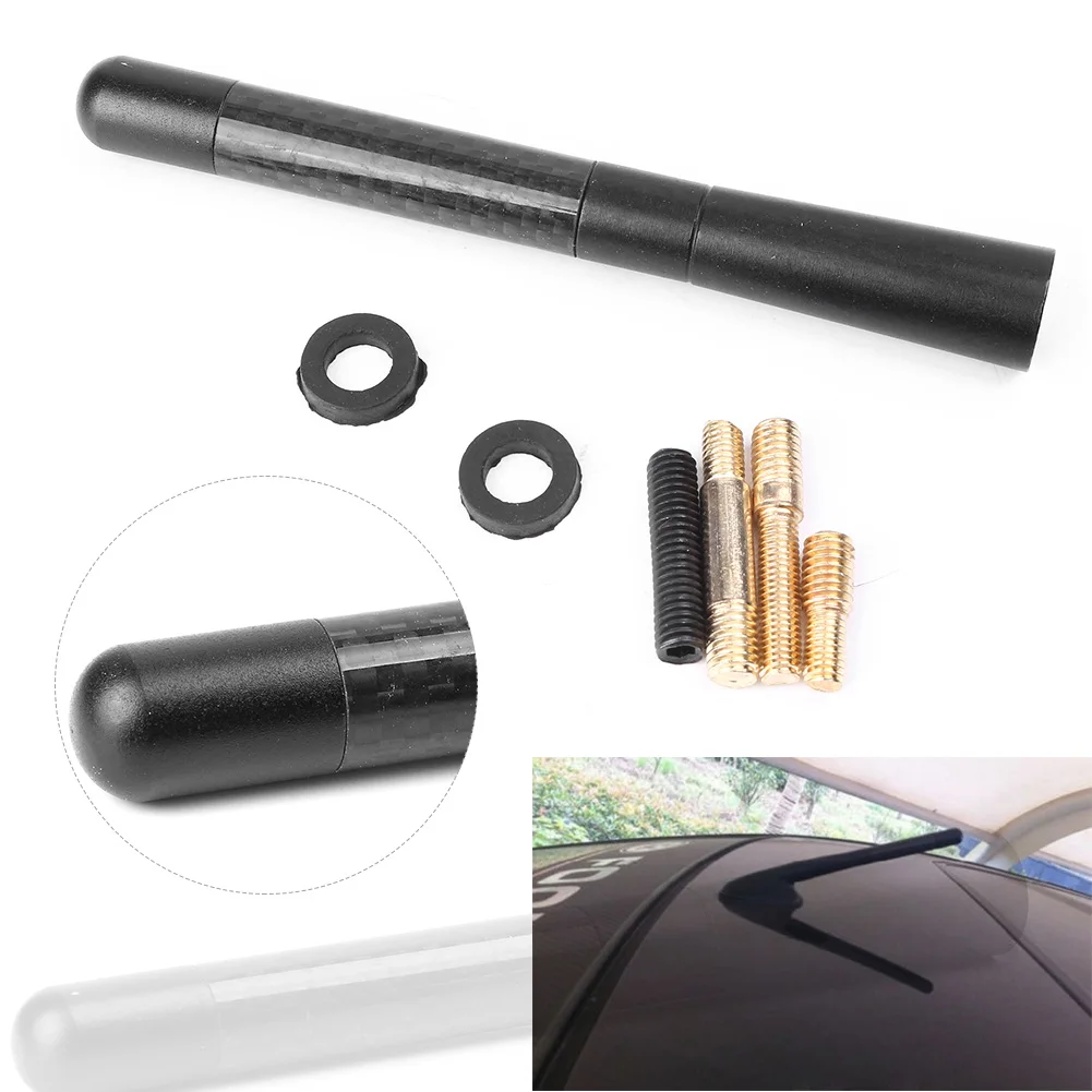 

4.7" Car Carbon Fiber AM FM Radio Signals Aerial Screws Antenna Black